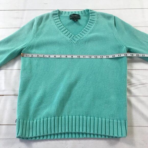 Lauren Ralph Lauren Women Light Blue Knitted Pullover V-Neck Sweater Medium - Picture 5 of 8
